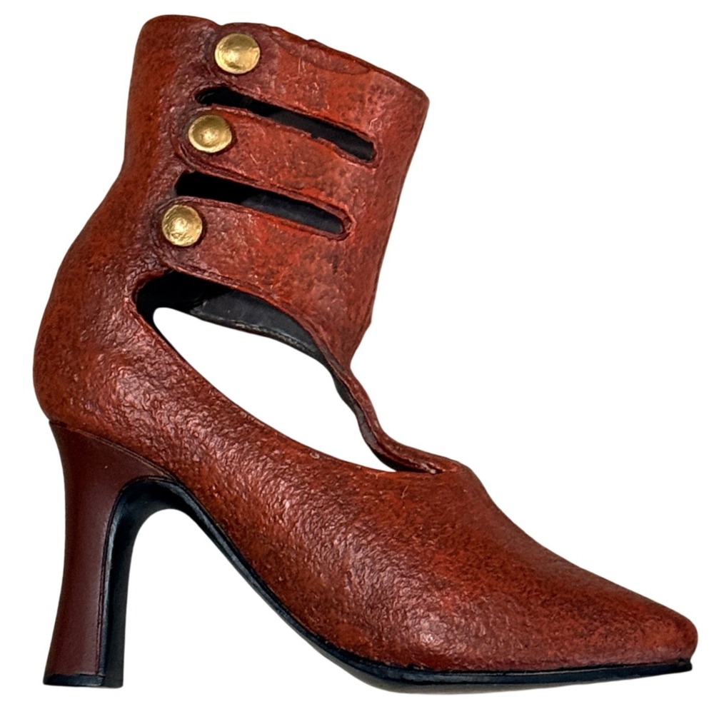 The Wonder Shoe Miniature Collectible Bootie Figurine Button Brown 4in Resin
